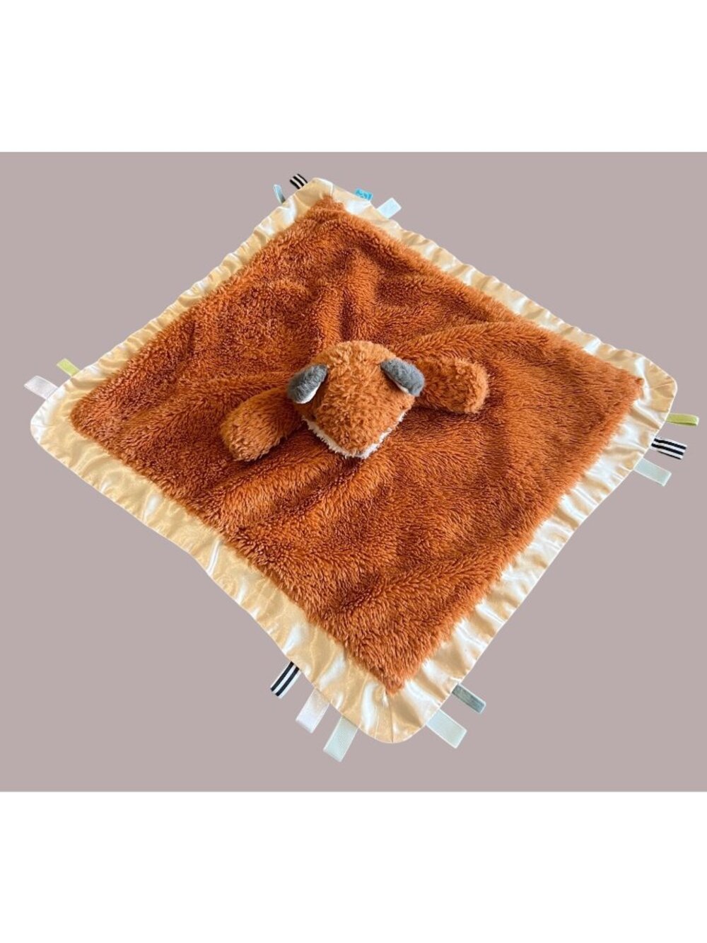 Manhattan Toy Plush Fox Security Blanket With Ribbons & Satin Trim 17" Square Br